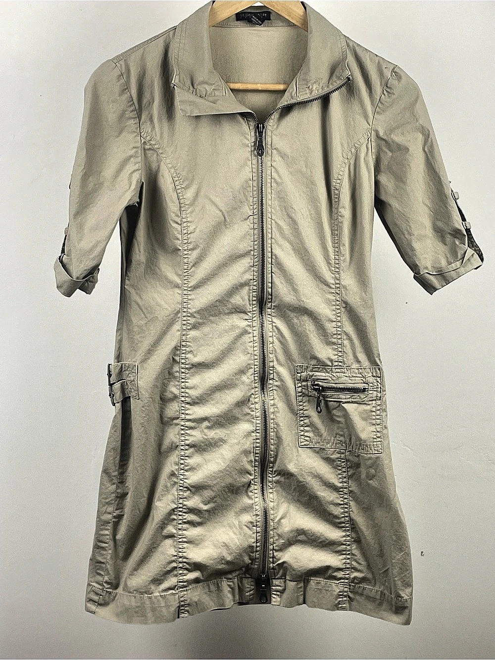 Vintage Y2K Seduction Fashion Cargo Utility Zip Mini Dress - Small
